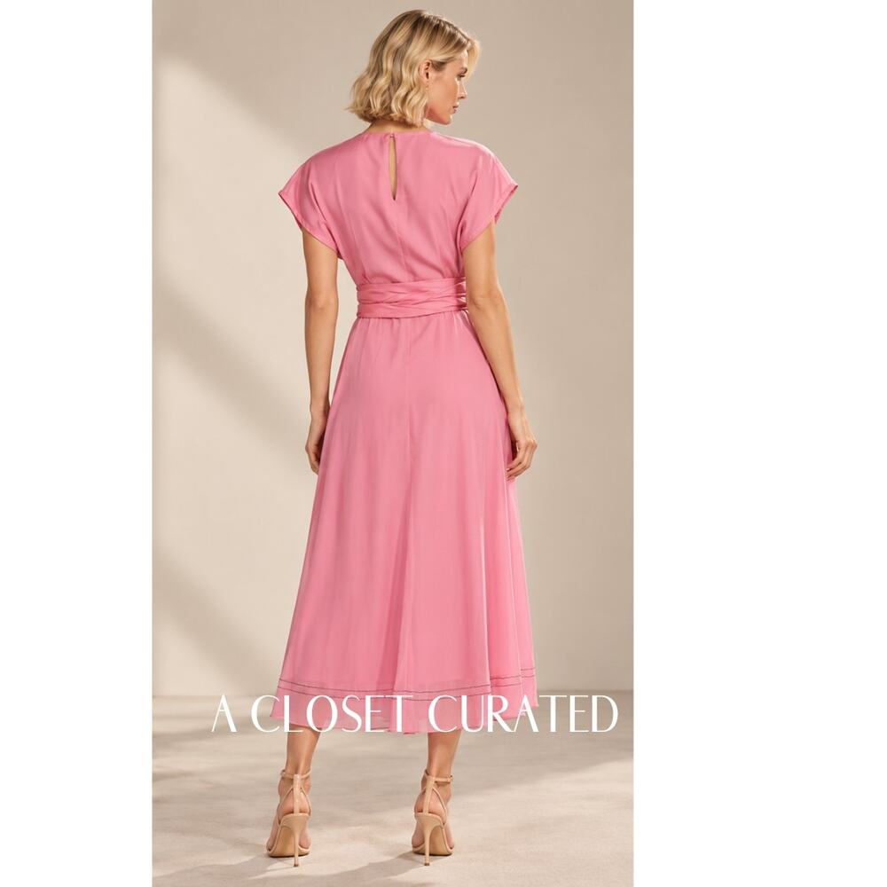 Sandro Janyce Satin Crepe Midi Dress 4 Pink NEW